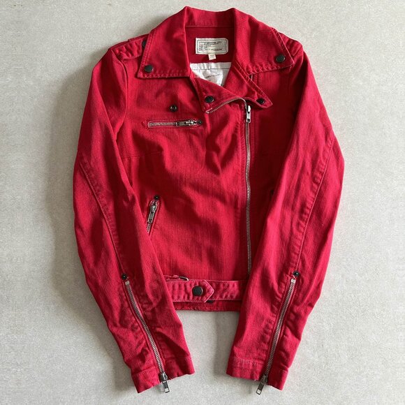 Current/Elliot Denim The Biker Jacket in Victory Red ASO Aria Montgomery - Picture 9 of 16